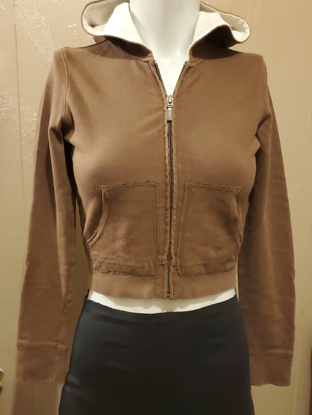 Old Navy Brown Zip-Up Cropped Hoodie